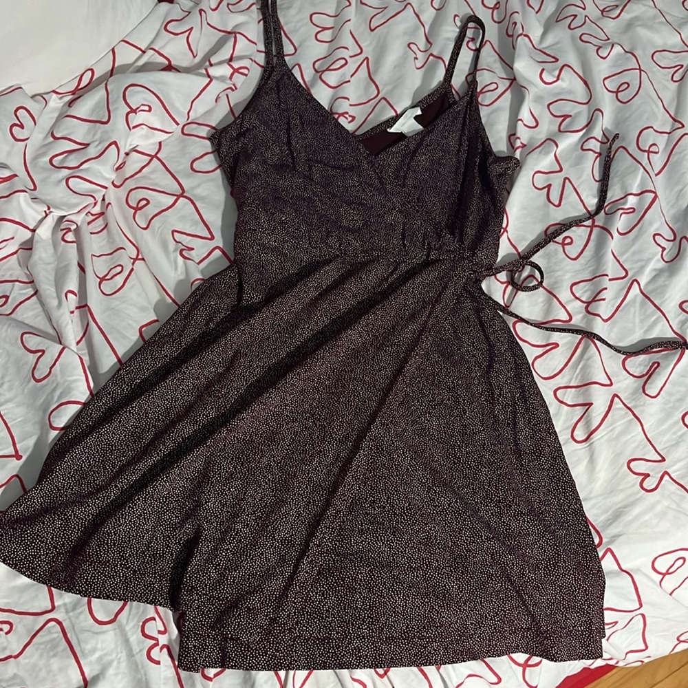 Bordeaux and white dotted cotton wrap dress / sundress - Picture 2 of 5